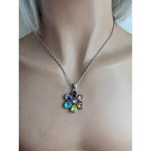 Brighton BELLISSIMA FIORE Multi Crystal Flower Necklace NWOT Colorful *